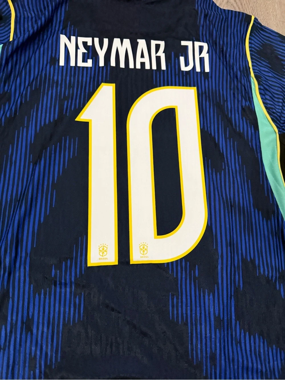 Jordan Brazil #10 Navy and Royal Blue Soccer Jersey with Yellow Accents